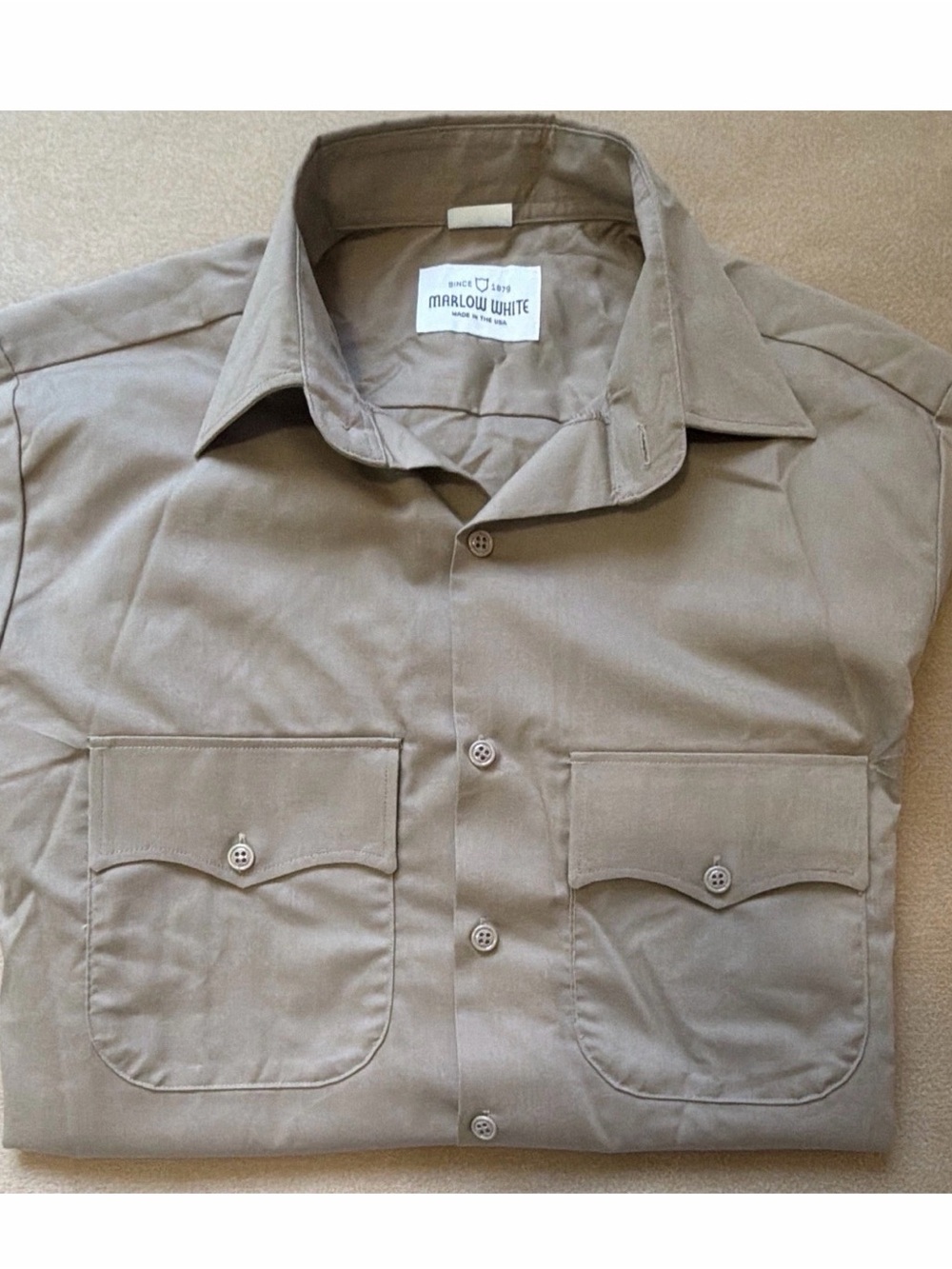 Marlow White Men’s Tan Solid Collared Button-Up Shirt w/ Pockets, Size M